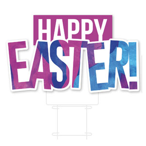 Blue Purple Happy Easter Die Cut Yard Sign