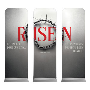 Red Risen Crown Triptych 2' x 6' Sleeve Banner