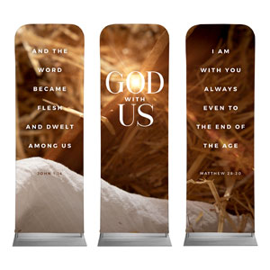 God With Us Manger Gold Triptych 2' x 6' Sleeve Banner