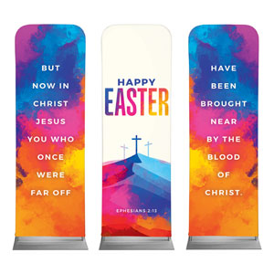 Colorful Easter Crosses Triptych 2' x 6' Sleeve Banner