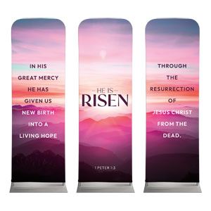 Risen Pink Sunrise Triptych 2' x 6' Sleeve Banner