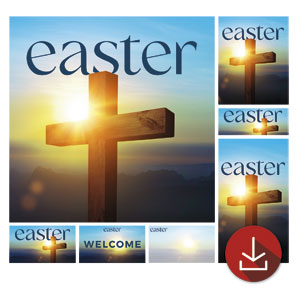 Easter Cross Sunburst Church Graphic Bundles