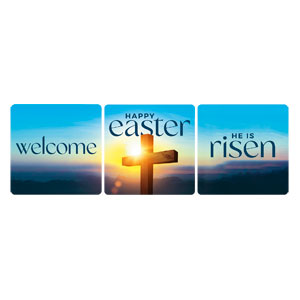 Easter Cross Sunburst Set Square Handheld Signs