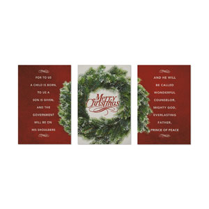 Merry Christmas Wreath Triptych 23" x 34.5" Rigid Wall Art