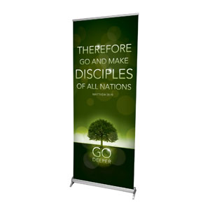 Deeper Roots Matt 28:19 2'7" x 6'7"  Vinyl Banner