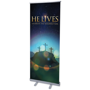 He Lives Crosses 2'7" x 6'7"  Vinyl Banner