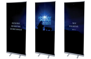 Blue Savior Born 2'7" x 6'7"  Vinyl Banner