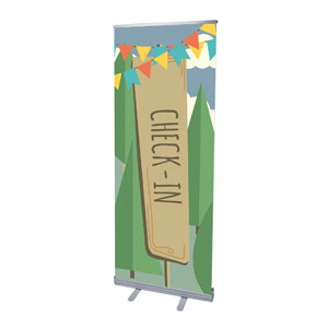 Woodland Friends Check In 2'7" x 6'7"  Vinyl Banner