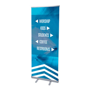 Chevron Welcome Blue Directional 2'7" x 6'7"  Vinyl Banner