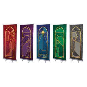 Jewel Tone Nativity Set 2'7" x 6'7"  Vinyl Banner