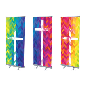 Bright Chevron Crosses 2'7" x 6'7"  Vinyl Banner