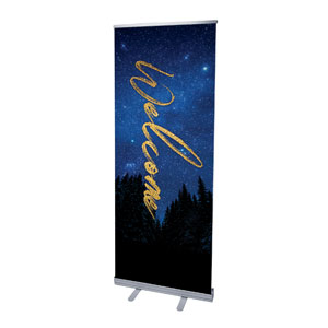 Night Sky Gold Script Welcome 2'7" x 6'7"  Vinyl Banner