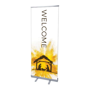 Gold Powder Creche Welcome 2'7" x 6'7"  Vinyl Banner