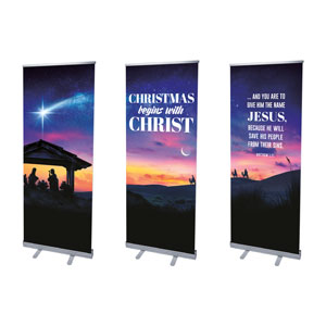 Christmas Begins Star Triptych 2'7" x 6'7"  Vinyl Banner