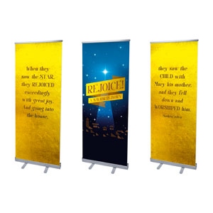 Rejoice Savior Triptych 2'7" x 6'7"  Vinyl Banner