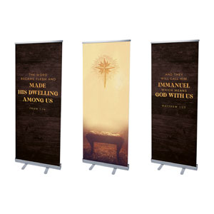 Christmas Gold Manger Triptych 2'7" x 6'7"  Vinyl Banner