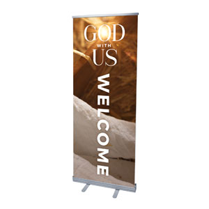 God With Us Manger Gold 2'7" x 6'7"  Vinyl Banner