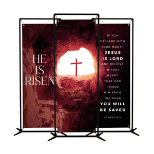 He Is Risen Tomb Cross Triptych 2' x 6' Banner