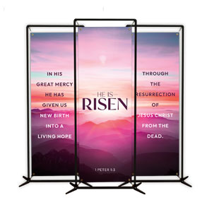 Risen Pink Sunrise Triptych 2' x 6' Banner