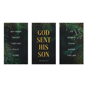 Green Pine Christmas Triptych 3 x 5 Vinyl Banner